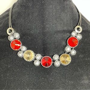 Stunning Red, Gold, and White Crystal Coker Necklace on  leather strands